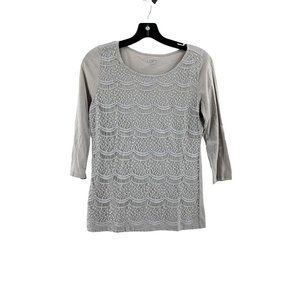 Ann Taylor Loft Women's Taupe Lined Lace 3/4 Sleeve Top Blouse Shirt Size XS